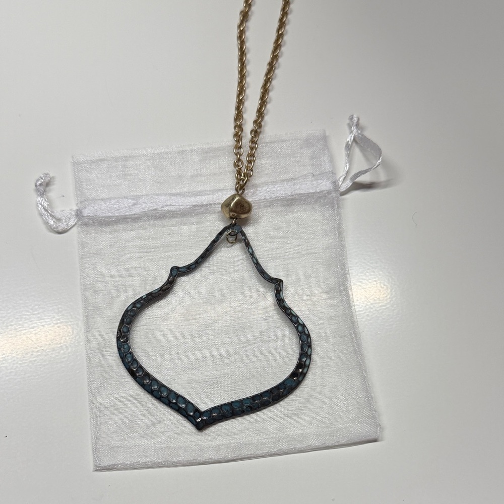 Elan Blue Openwork Teardrop Pendant Necklace with Gold Chain